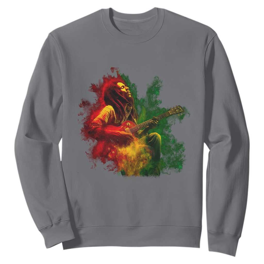 Marley Guitarist Sweatshirt Smoke Cannabis Leaf 420 Rastafari Rasta Reggae Music TS10 Charcoal Print Your Wear