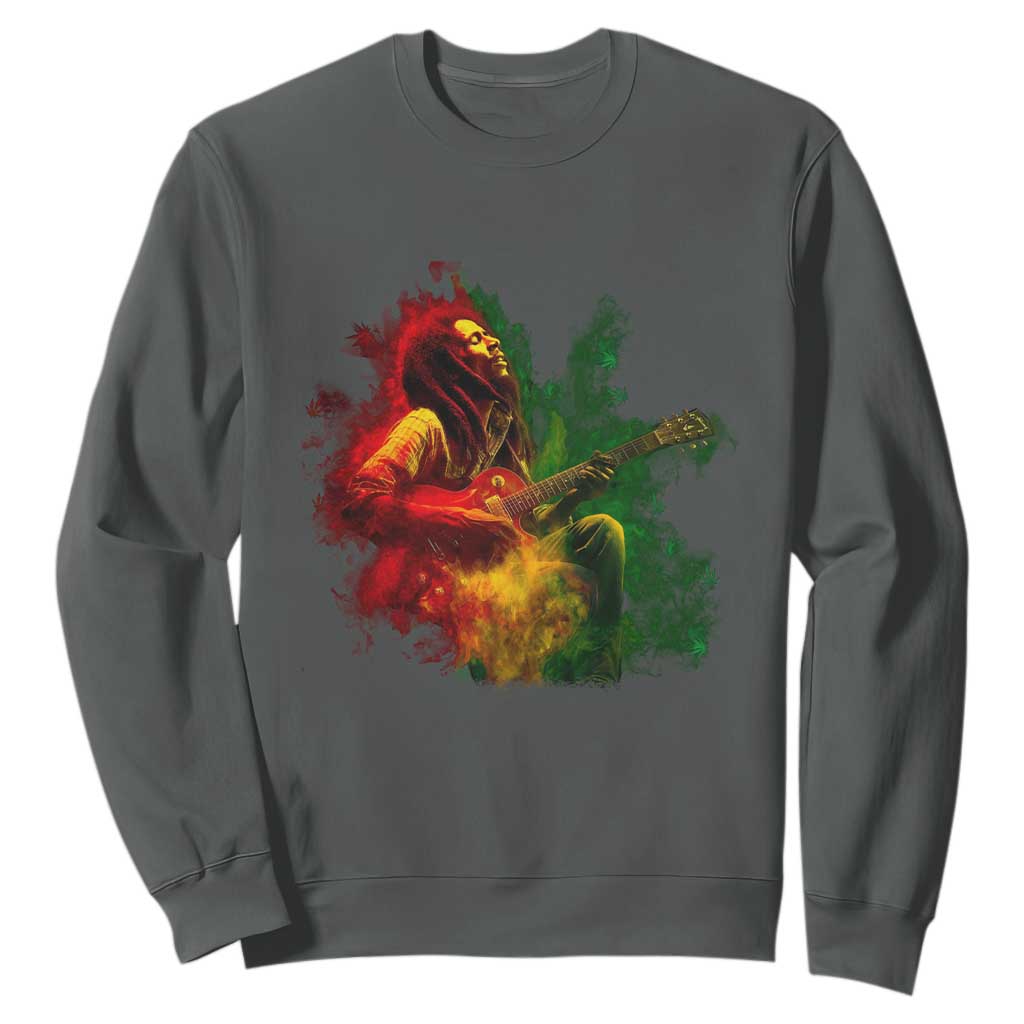 Marley Guitarist Sweatshirt Smoke Cannabis Leaf 420 Rastafari Rasta Reggae Music TS10 Dark Heather Print Your Wear