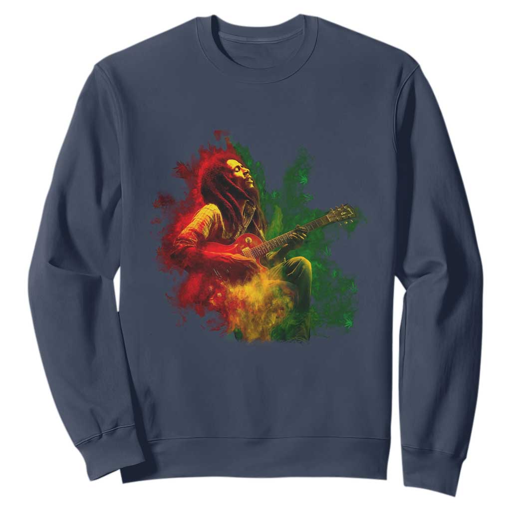 Marley Guitarist Sweatshirt Smoke Cannabis Leaf 420 Rastafari Rasta Reggae Music TS10 Navy Print Your Wear