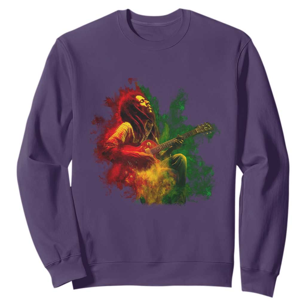 Marley Guitarist Sweatshirt Smoke Cannabis Leaf 420 Rastafari Rasta Reggae Music TS10 Purple Print Your Wear
