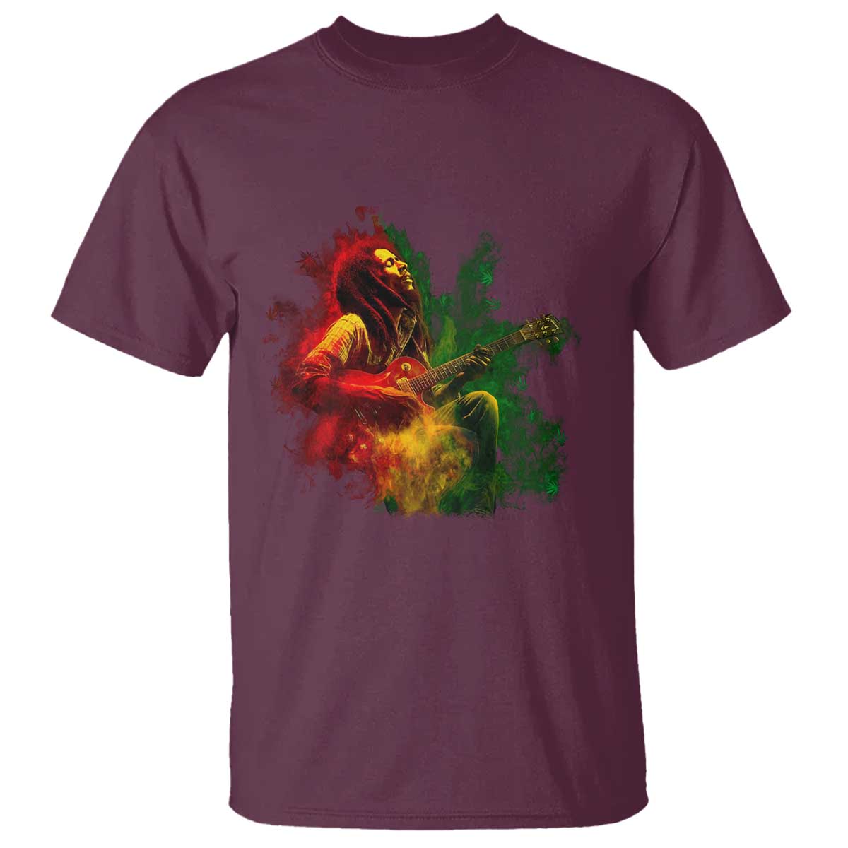 Marley Guitarist T Shirt Smoke Cannabis Leaf 420 Rastafari Rasta Reggae Music TS10 Maroon Print Your Wear