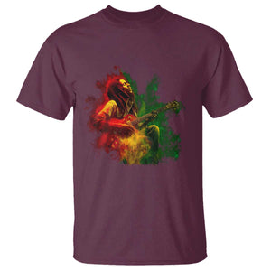 Marley Guitarist T Shirt Smoke Cannabis Leaf 420 Rastafari Rasta Reggae Music TS10 Maroon Print Your Wear