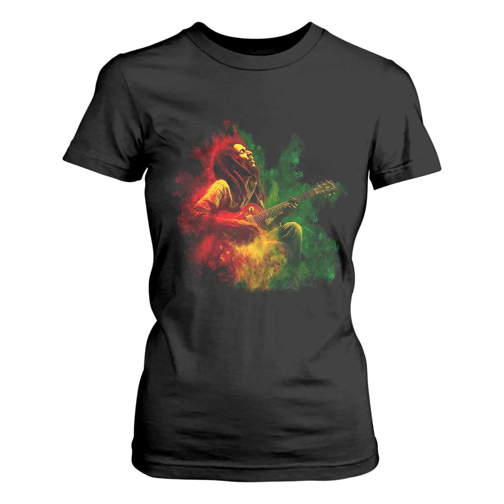 Marley Guitarist T Shirt For Women Smoke Cannabis Leaf 420 Rastafari Rasta Reggae Music TS10 Black Print Your Wear
