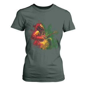 Marley Guitarist T Shirt For Women Smoke Cannabis Leaf 420 Rastafari Rasta Reggae Music TS10 Dark Forest Green Print Your Wear