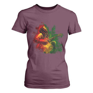 Marley Guitarist T Shirt For Women Smoke Cannabis Leaf 420 Rastafari Rasta Reggae Music TS10 Maroon Print Your Wear