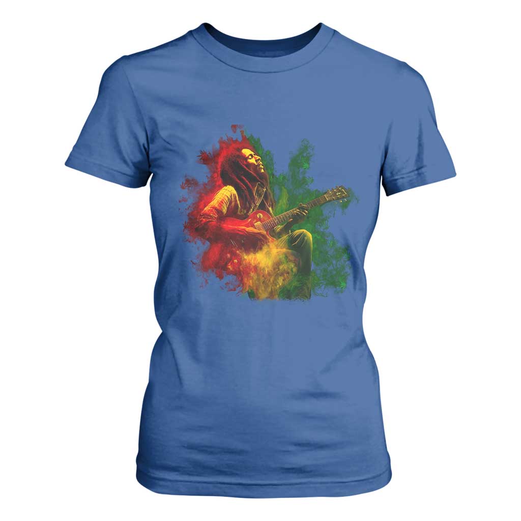 Marley Guitarist T Shirt For Women Smoke Cannabis Leaf 420 Rastafari Rasta Reggae Music TS10 Royal Blue Print Your Wear