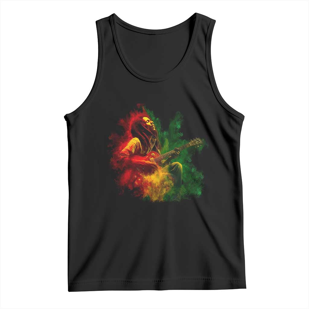 Marley Guitarist Tank Top Smoke Cannabis Leaf 420 Rastafari Rasta Reggae Music TS10 Black Print Your Wear