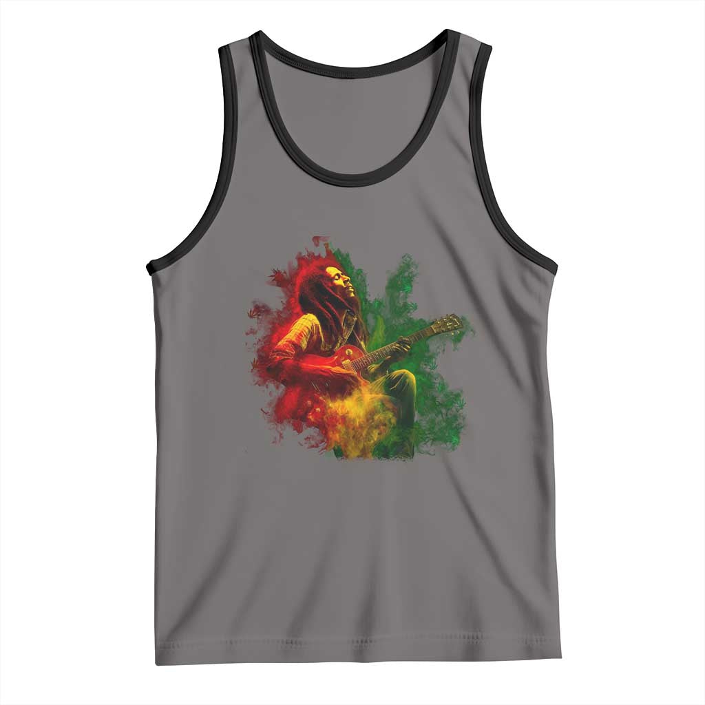Marley Guitarist Tank Top Smoke Cannabis Leaf 420 Rastafari Rasta Reggae Music TS10 Deep Heather Black Print Your Wear