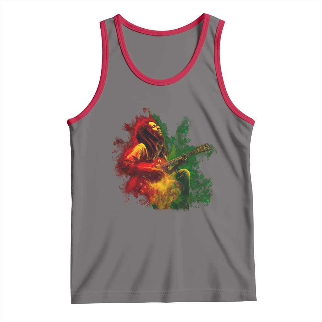 Marley Guitarist Tank Top Smoke Cannabis Leaf 420 Rastafari Rasta Reggae Music TS10 Deep Heather Red Print Your Wear