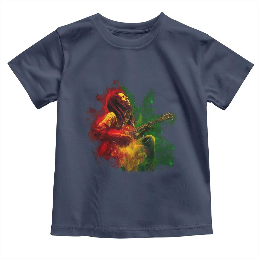 Marley Guitarist Toddler T Shirt Smoke Cannabis Leaf 420 Rastafari Rasta Reggae Music TS10 Navy Print Your Wear