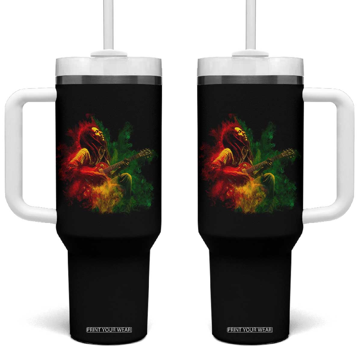 Marley Guitarist Tumbler With Handle Smoke Cannabis Leaf 420 Rastafari Rasta Reggae Music TS10 One Size: 40 oz Black Print Your Wear