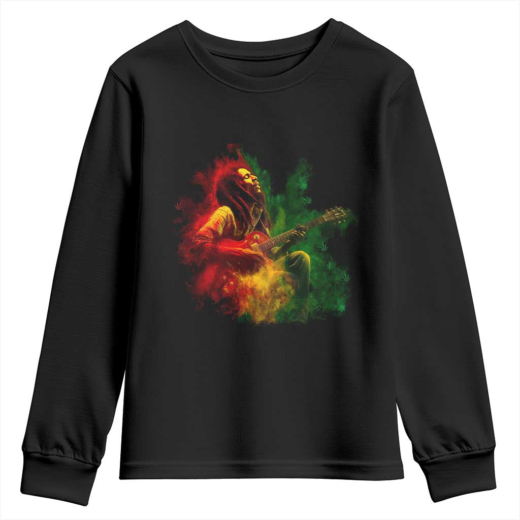 Marley Guitarist Youth Sweatshirt Smoke Cannabis Leaf 420 Rastafari Rasta Reggae Music TS10 Black Print Your Wear