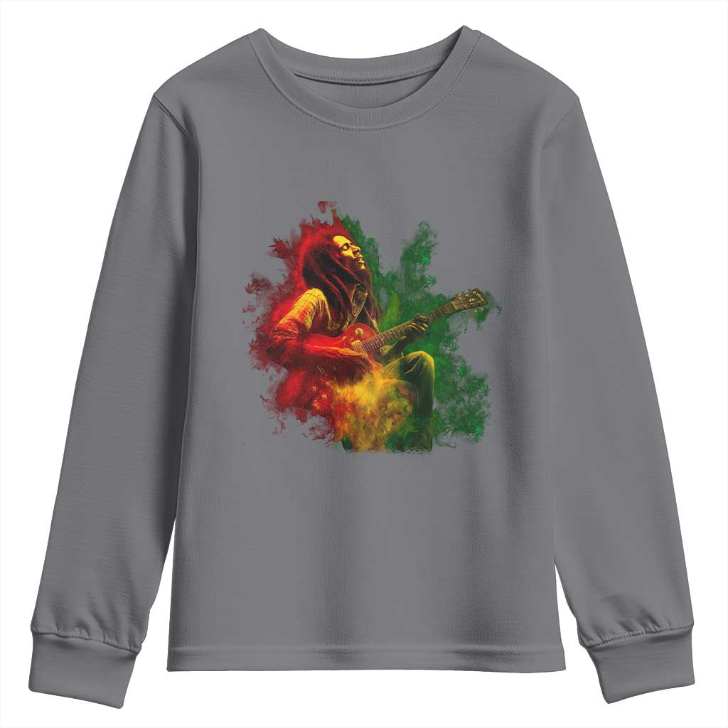 Marley Guitarist Youth Sweatshirt Smoke Cannabis Leaf 420 Rastafari Rasta Reggae Music TS10 Charcoal Print Your Wear