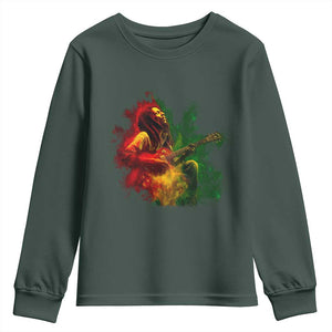 Marley Guitarist Youth Sweatshirt Smoke Cannabis Leaf 420 Rastafari Rasta Reggae Music TS10 Dark Forest Green Print Your Wear