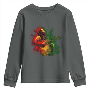 Marley Guitarist Youth Sweatshirt Smoke Cannabis Leaf 420 Rastafari Rasta Reggae Music TS10 Dark Heather Print Your Wear