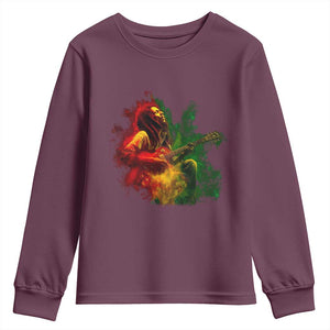Marley Guitarist Youth Sweatshirt Smoke Cannabis Leaf 420 Rastafari Rasta Reggae Music TS10 Maroon Print Your Wear