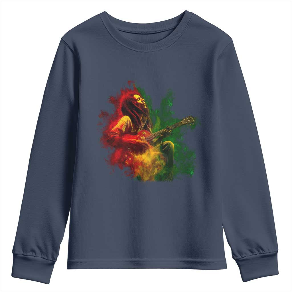 Marley Guitarist Youth Sweatshirt Smoke Cannabis Leaf 420 Rastafari Rasta Reggae Music TS10 Navy Print Your Wear