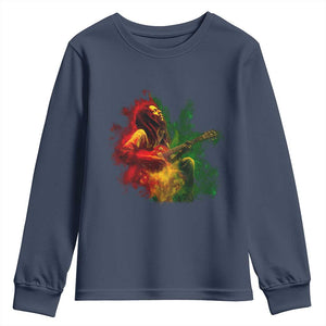Marley Guitarist Youth Sweatshirt Smoke Cannabis Leaf 420 Rastafari Rasta Reggae Music TS10 Navy Print Your Wear
