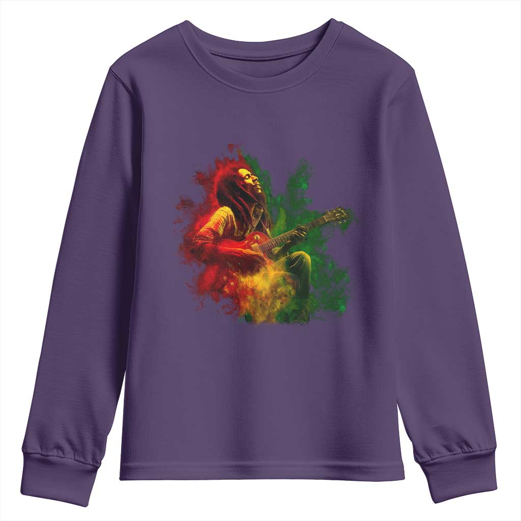 Marley Guitarist Youth Sweatshirt Smoke Cannabis Leaf 420 Rastafari Rasta Reggae Music TS10 Purple Print Your Wear