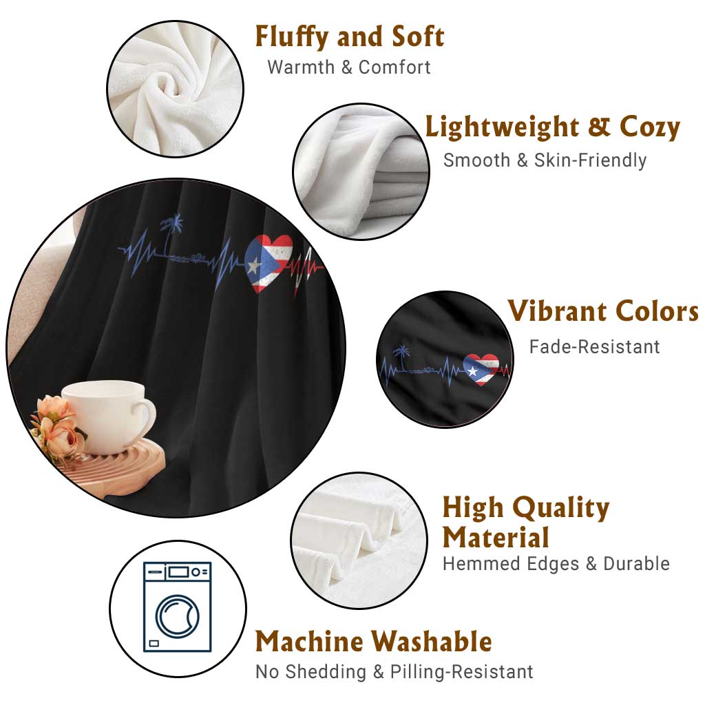 Puerto Rico Flag Throw Blanket Heartbeat EKG Pulse Boricua Pride Summer Beach TS10 Print Your Wear