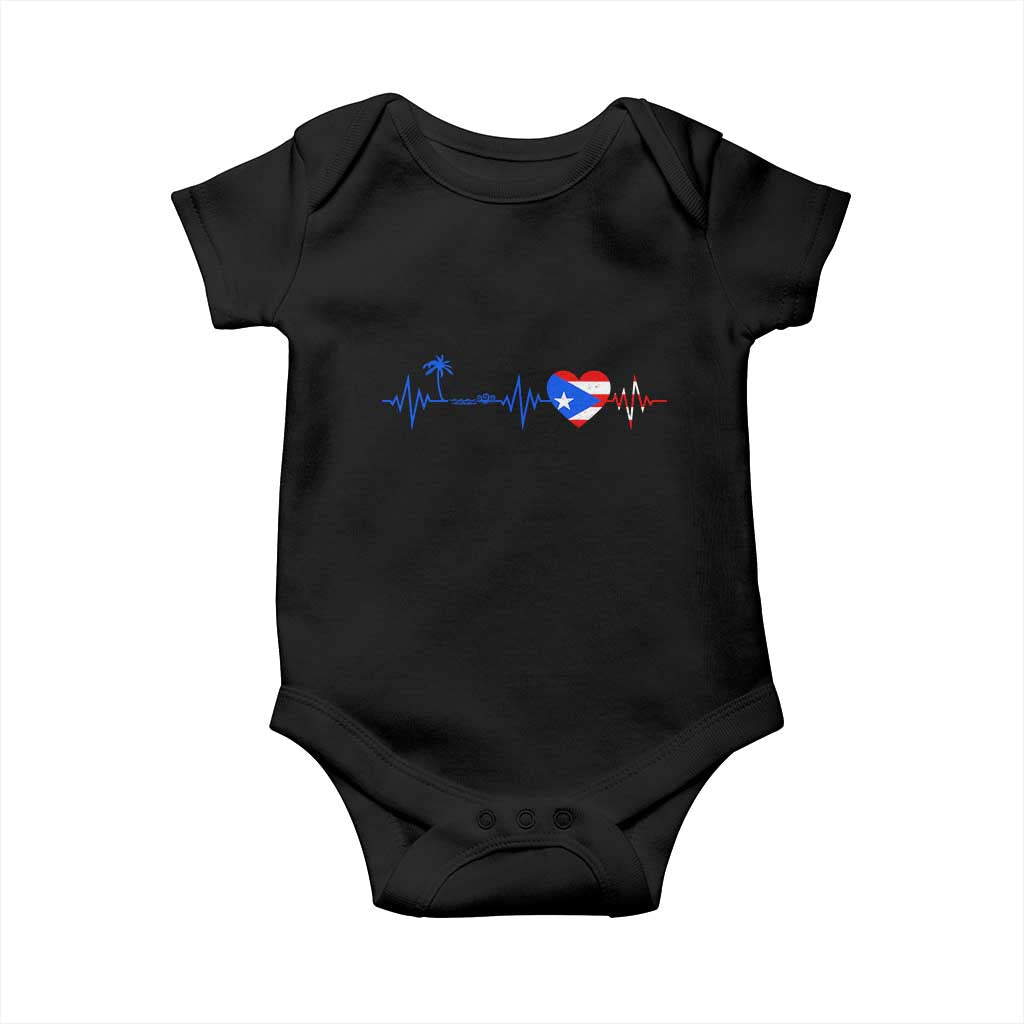 Puerto Rico Flag Baby Onesie Heartbeat EKG Pulse Boricua Pride Summer Beach TS10 Black Print Your Wear