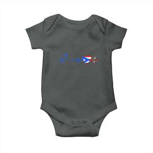 Puerto Rico Flag Baby Onesie Heartbeat EKG Pulse Boricua Pride Summer Beach TS10 Dark Heather Print Your Wear