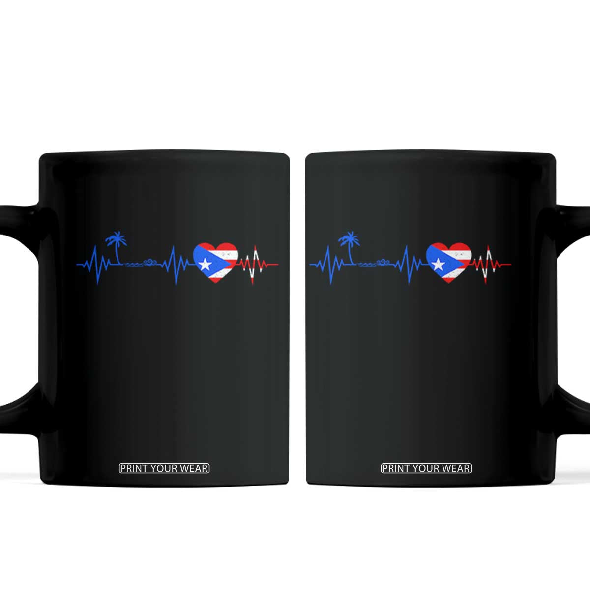 Puerto Rico Flag Coffee Mug Heartbeat EKG Pulse Boricua Pride Summer Beach TS10 Black Print Your Wear