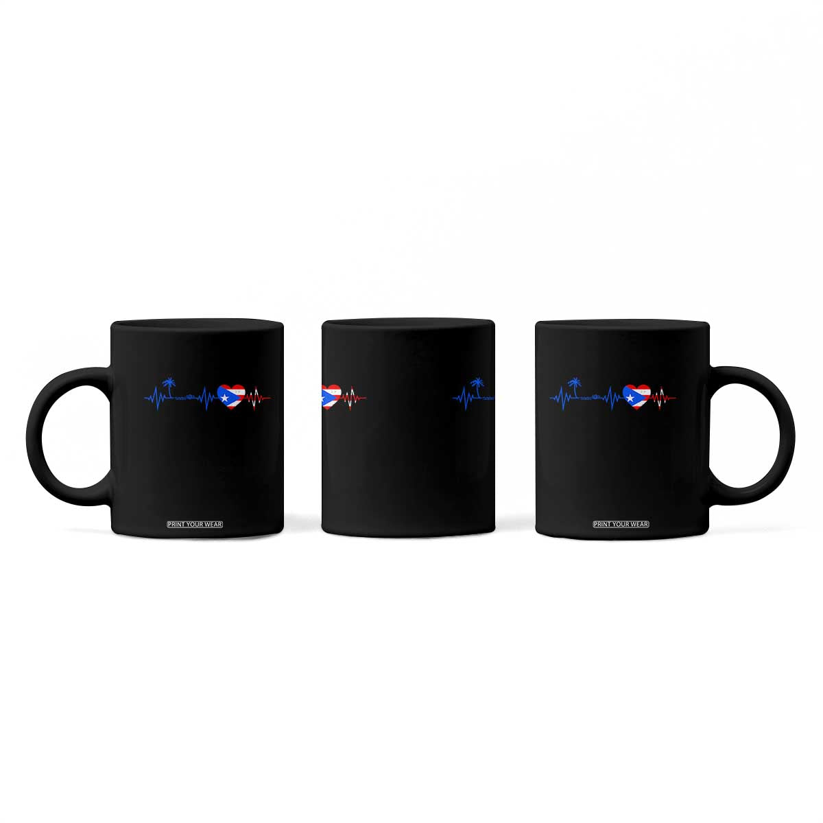 Puerto Rico Flag Coffee Mug Heartbeat EKG Pulse Boricua Pride Summer Beach TS10 Print Your Wear