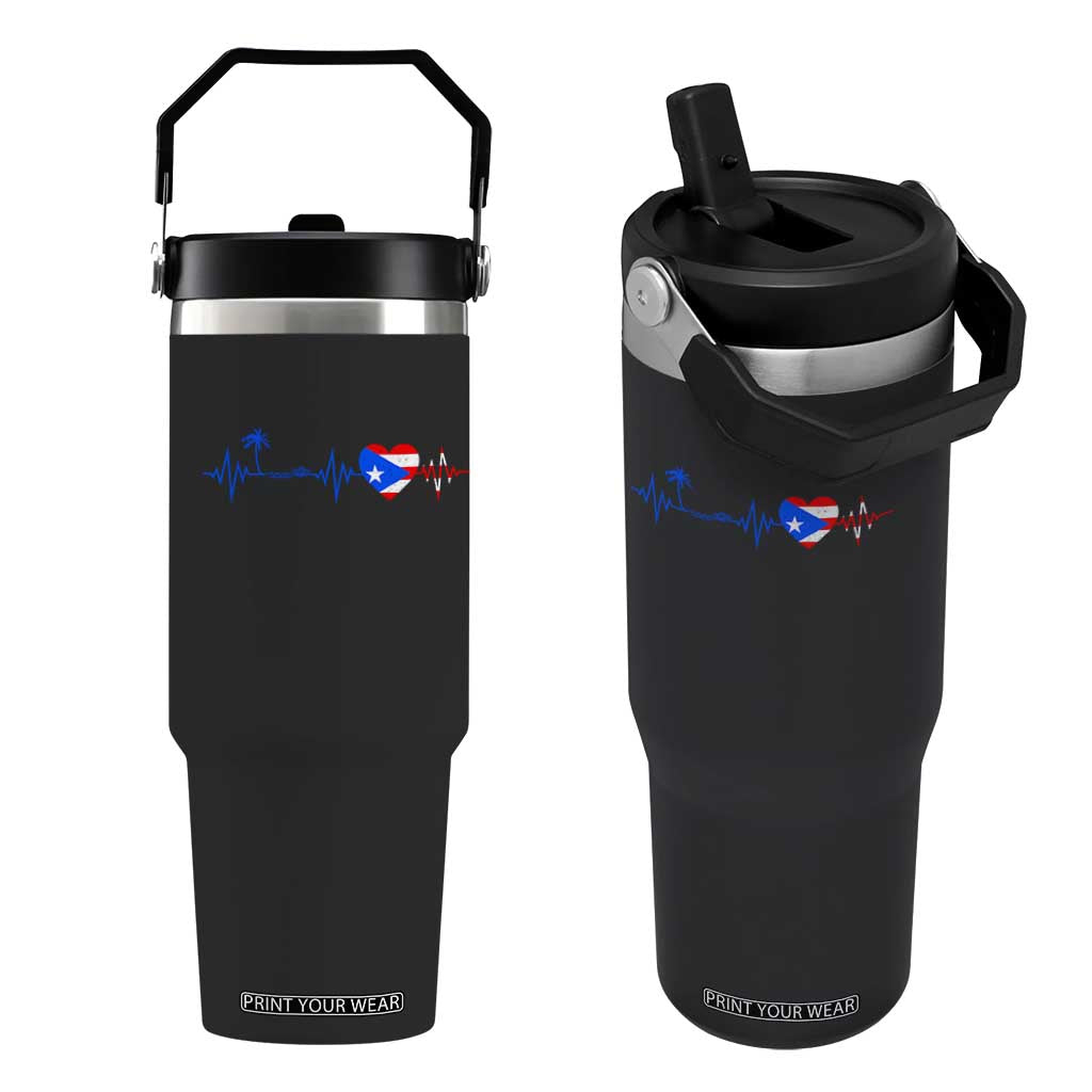 Puerto Rico Flag Flip Straw Tumbler Heartbeat EKG Pulse Boricua Pride Summer Beach TS10 One Size: 30 oz Black Print Your Wear