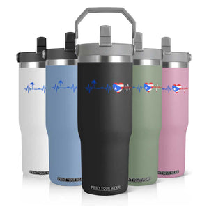 Puerto Rico Flag Flip Straw Tumbler Heartbeat EKG Pulse Boricua Pride Summer Beach TS10 Print Your Wear