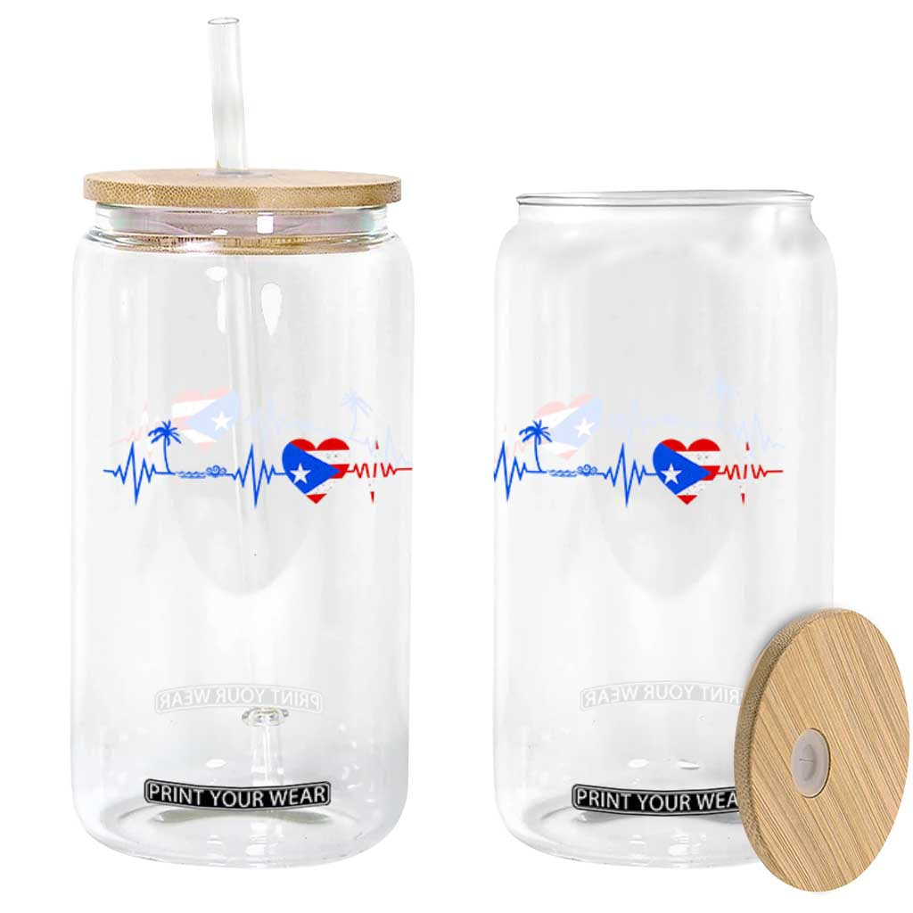 Puerto Rico Flag Glass Can Heartbeat EKG Pulse Boricua Pride Summer Beach TS10 Print Your Wear