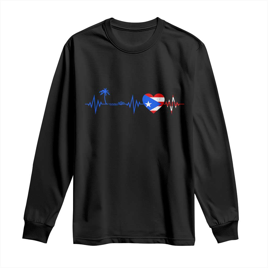 Puerto Rico Flag Long Sleeve Shirt Heartbeat EKG Pulse Boricua Pride Summer Beach TS10 Black Print Your Wear