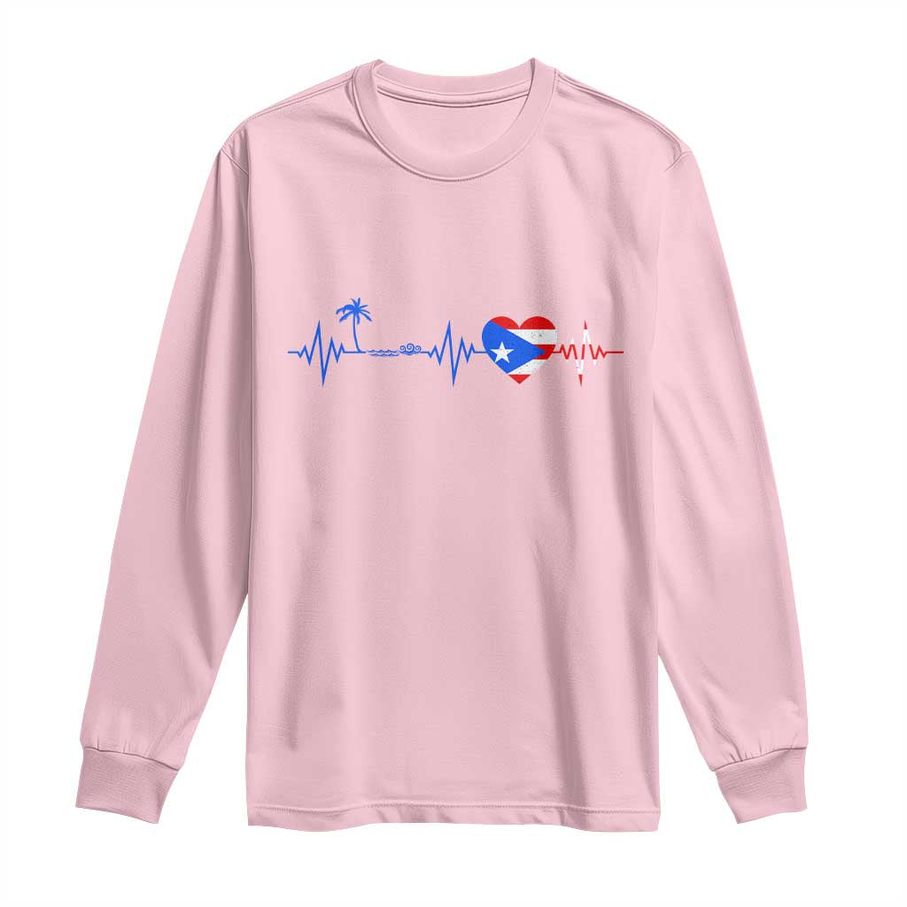 Puerto Rico Flag Long Sleeve Shirt Heartbeat EKG Pulse Boricua Pride Summer Beach TS10 Light Pink Print Your Wear