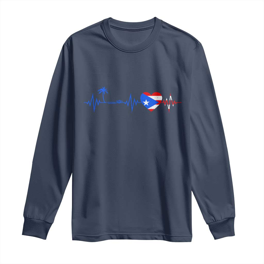 Puerto Rico Flag Long Sleeve Shirt Heartbeat EKG Pulse Boricua Pride Summer Beach TS10 Navy Print Your Wear