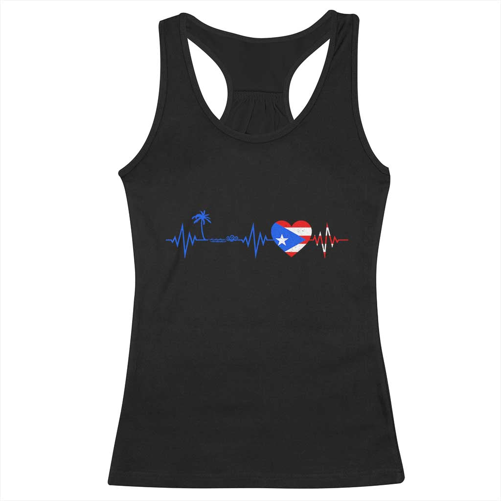 Puerto Rico Flag Racerback Tank Top Heartbeat EKG Pulse Boricua Pride Summer Beach TS10 Black Print Your Wear