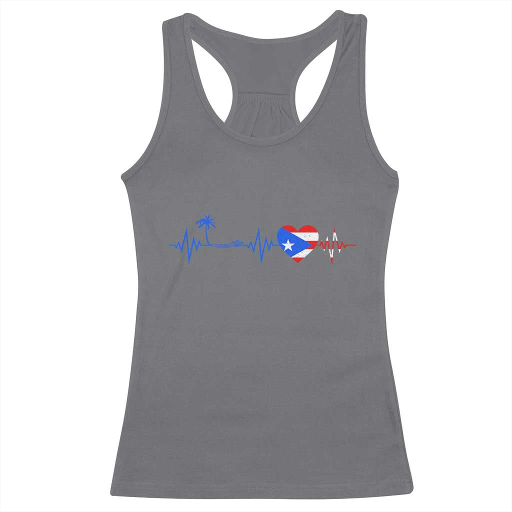 Puerto Rico Flag Racerback Tank Top Heartbeat EKG Pulse Boricua Pride Summer Beach TS10 Charcoal Print Your Wear