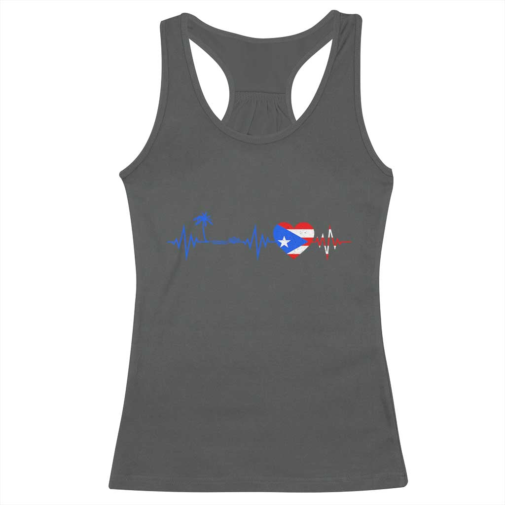 Puerto Rico Flag Racerback Tank Top Heartbeat EKG Pulse Boricua Pride Summer Beach TS10 Dark Heather Print Your Wear
