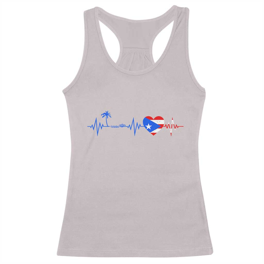 Puerto Rico Flag Racerback Tank Top Heartbeat EKG Pulse Boricua Pride Summer Beach TS10 Ice Gray Print Your Wear