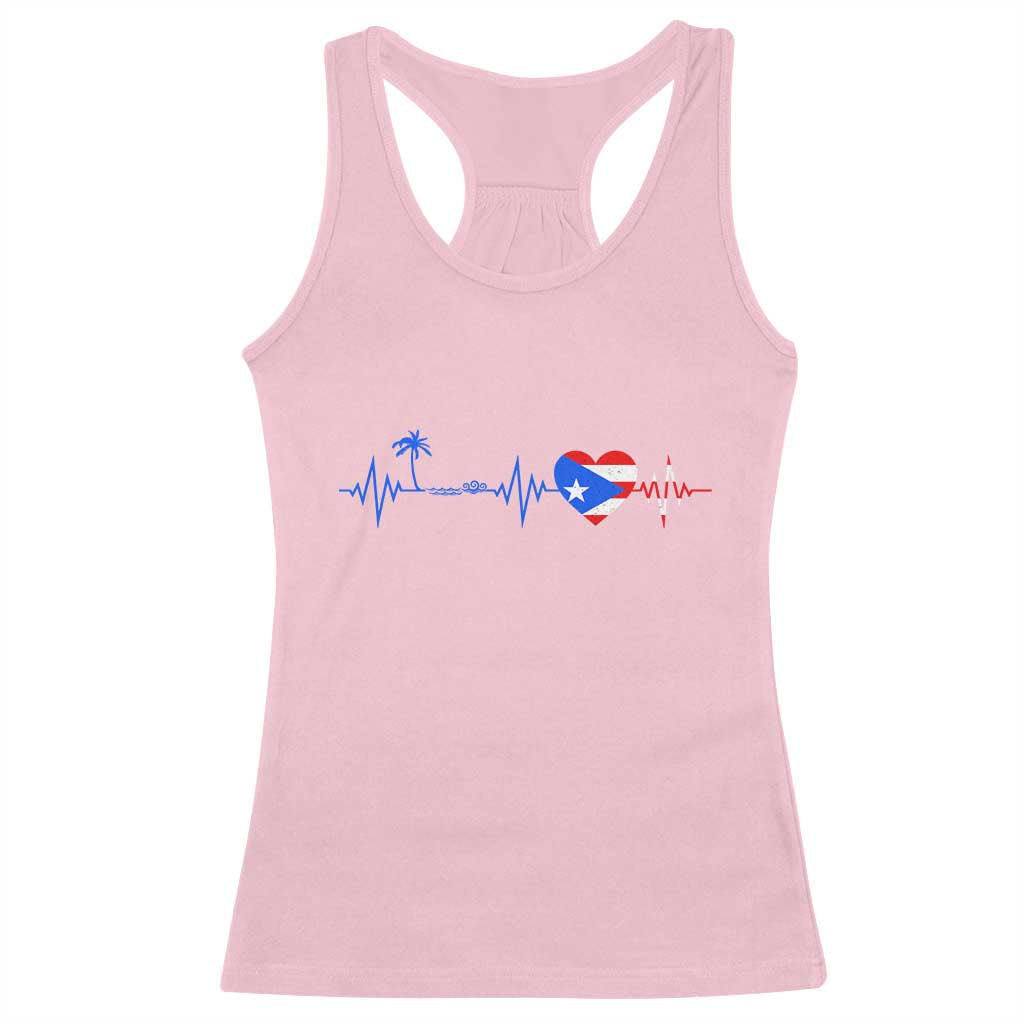 Puerto Rico Flag Racerback Tank Top Heartbeat EKG Pulse Boricua Pride Summer Beach TS10 Light Pink Print Your Wear