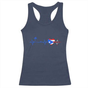 Puerto Rico Flag Racerback Tank Top Heartbeat EKG Pulse Boricua Pride Summer Beach TS10 Navy Print Your Wear