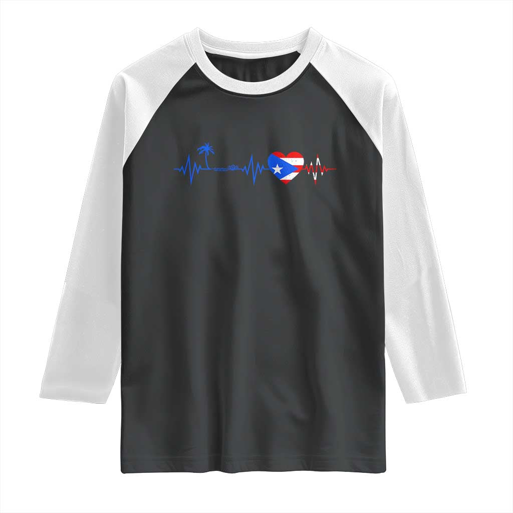 Puerto Rico Flag Raglan Shirt Heartbeat EKG Pulse Boricua Pride Summer Beach TS10 Black White Print Your Wear
