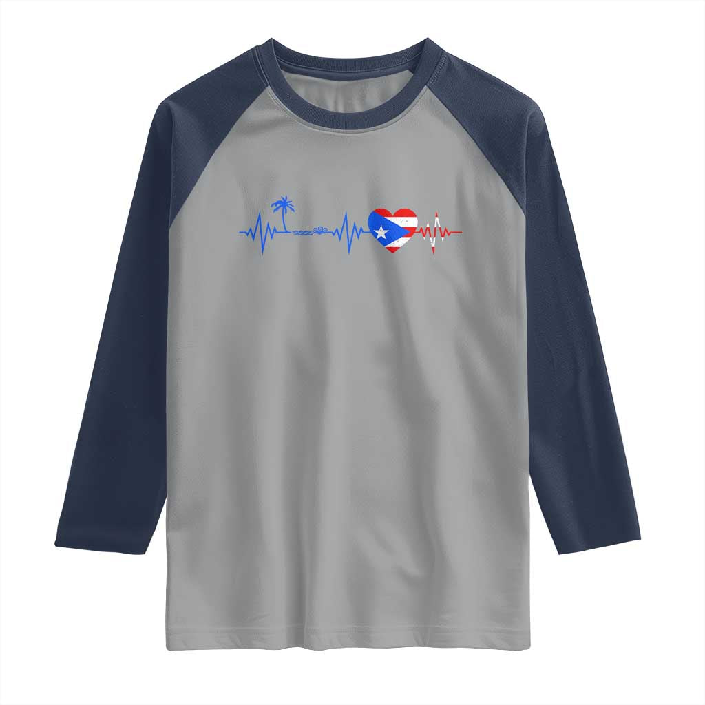 Puerto Rico Flag Raglan Shirt Heartbeat EKG Pulse Boricua Pride Summer Beach TS10 Sport Gray Navy Print Your Wear