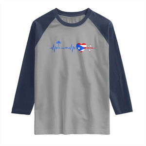 Puerto Rico Flag Raglan Shirt Heartbeat EKG Pulse Boricua Pride Summer Beach TS10 Sport Gray Navy Print Your Wear