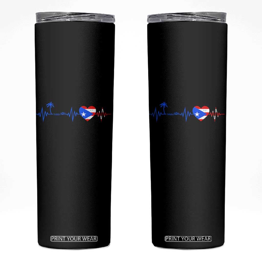 Puerto Rico Flag Skinny Tumbler Heartbeat EKG Pulse Boricua Pride Summer Beach TS10 Black Print Your Wear