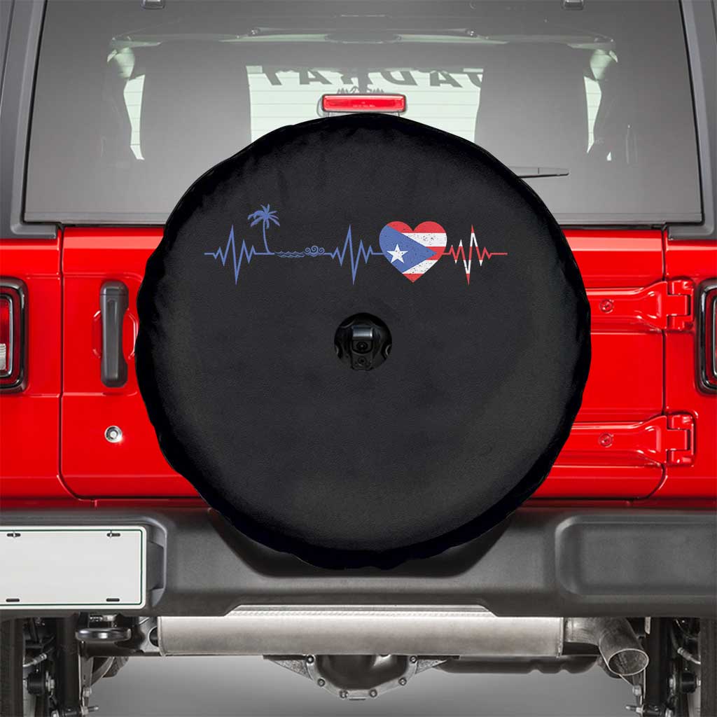 Puerto Rico Flag Spare Tire Cover Heartbeat EKG Pulse Boricua Pride Summer Beach TS10 Black Print Your Wear