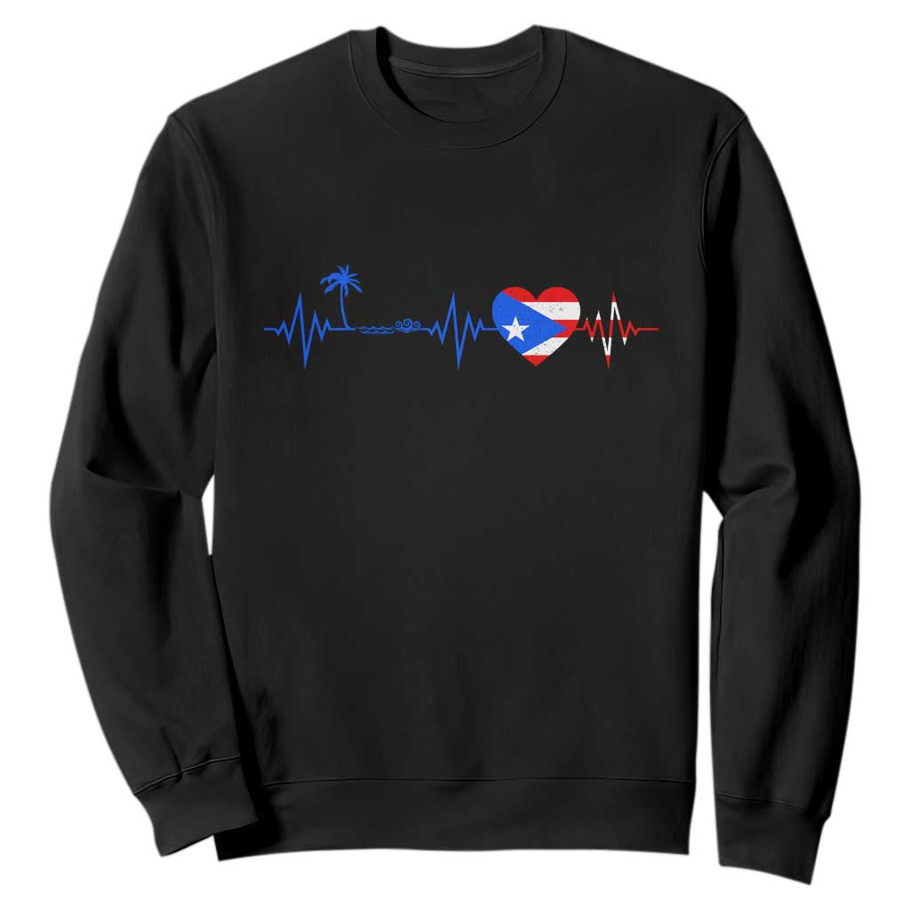 Puerto Rico Flag Sweatshirt Heartbeat EKG Pulse Boricua Pride Summer Beach TS10 Black Print Your Wear