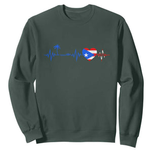 Puerto Rico Flag Sweatshirt Heartbeat EKG Pulse Boricua Pride Summer Beach TS10 Dark Forest Green Print Your Wear