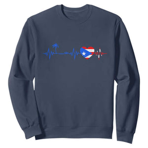 Puerto Rico Flag Sweatshirt Heartbeat EKG Pulse Boricua Pride Summer Beach TS10 Navy Print Your Wear