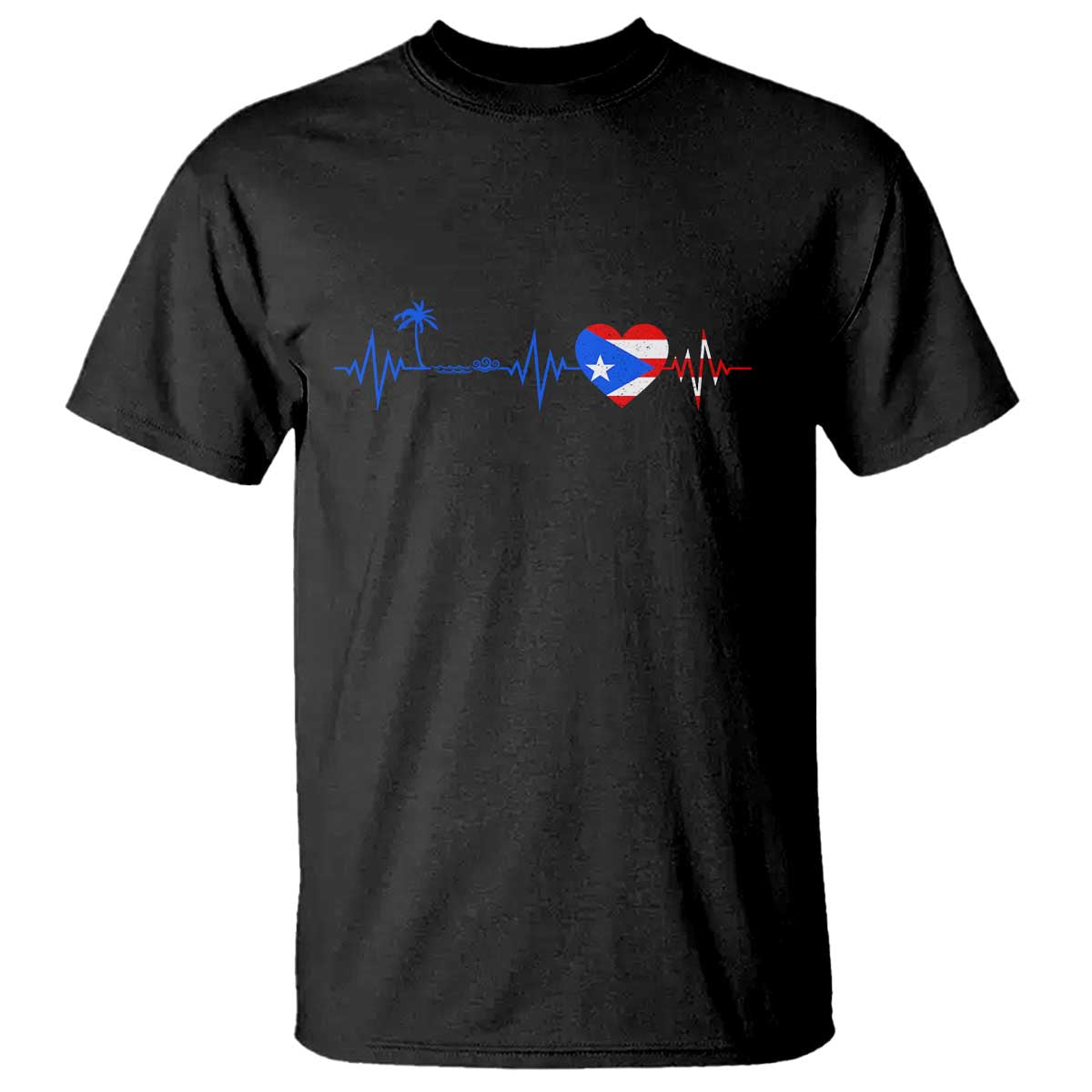 Puerto Rico Flag T Shirt Heartbeat EKG Pulse Boricua Pride Summer Beach TS10 Black Print Your Wear
