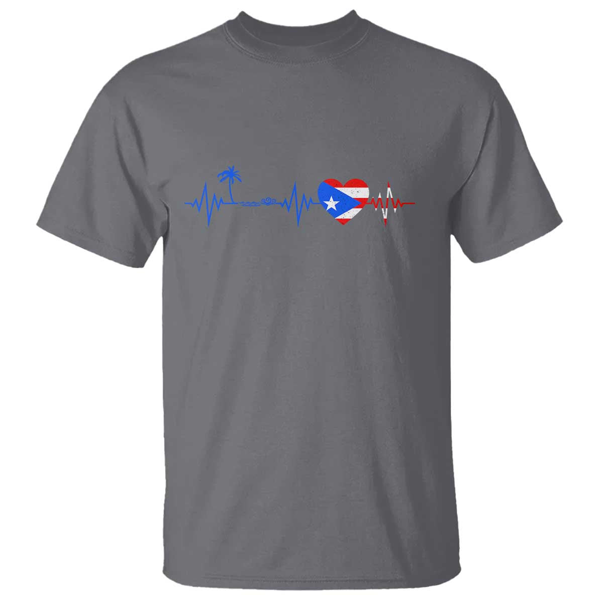 Puerto Rico Flag T Shirt Heartbeat EKG Pulse Boricua Pride Summer Beach TS10 Charcoal Print Your Wear